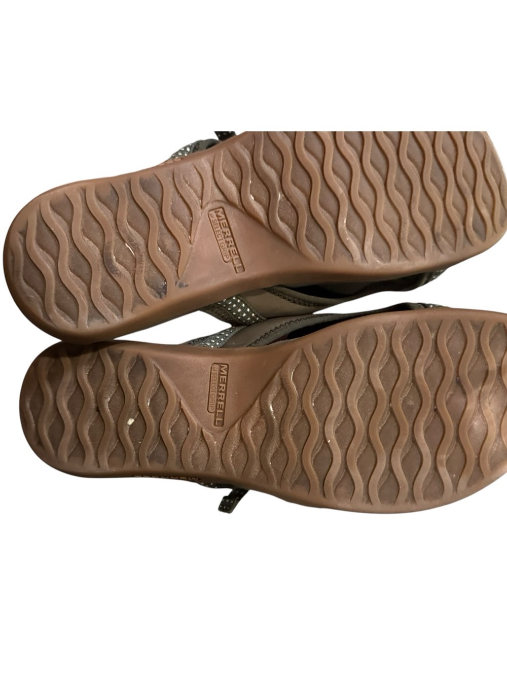 Merrell khaki olive green Slide Sandals white Trim worn once EUC - Picture 4 of 4